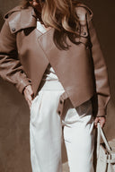 Kožená bunda SIMI bubble beige/grey