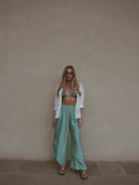 New mint satin pants with slits