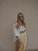 Baby yellow satin pants with slits