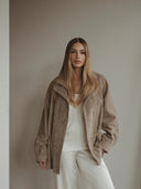 Leather jacket Lara long gray suede