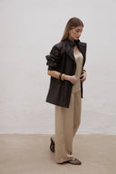 Kožená bunda Lara long dark brown bubble