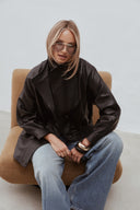 Kožená bunda Lara long black bubble