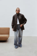 Kožená bunda Lara long black bubble