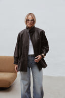 Kožená bunda Lara long black bubble