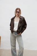 Kožená bunda new Simi bubble dark brown