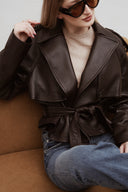 Kožená bunda Peggy bubble dark brown