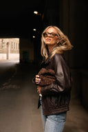 Leather jacket bomber dark brown
