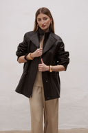 Kožená bunda Lara long dark brown bubble