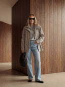 Leather jacket Lara long gray suede